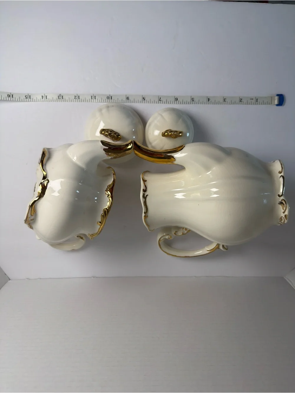 Elegant Cream and Gold Porcelain Set - Decorative Teapot and Coffee Pot vintage
